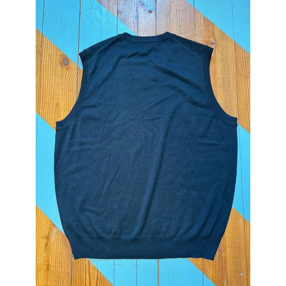 Alan Flusser Merino Wool Sweater Vest XL Black Classic V-Neck Preppy